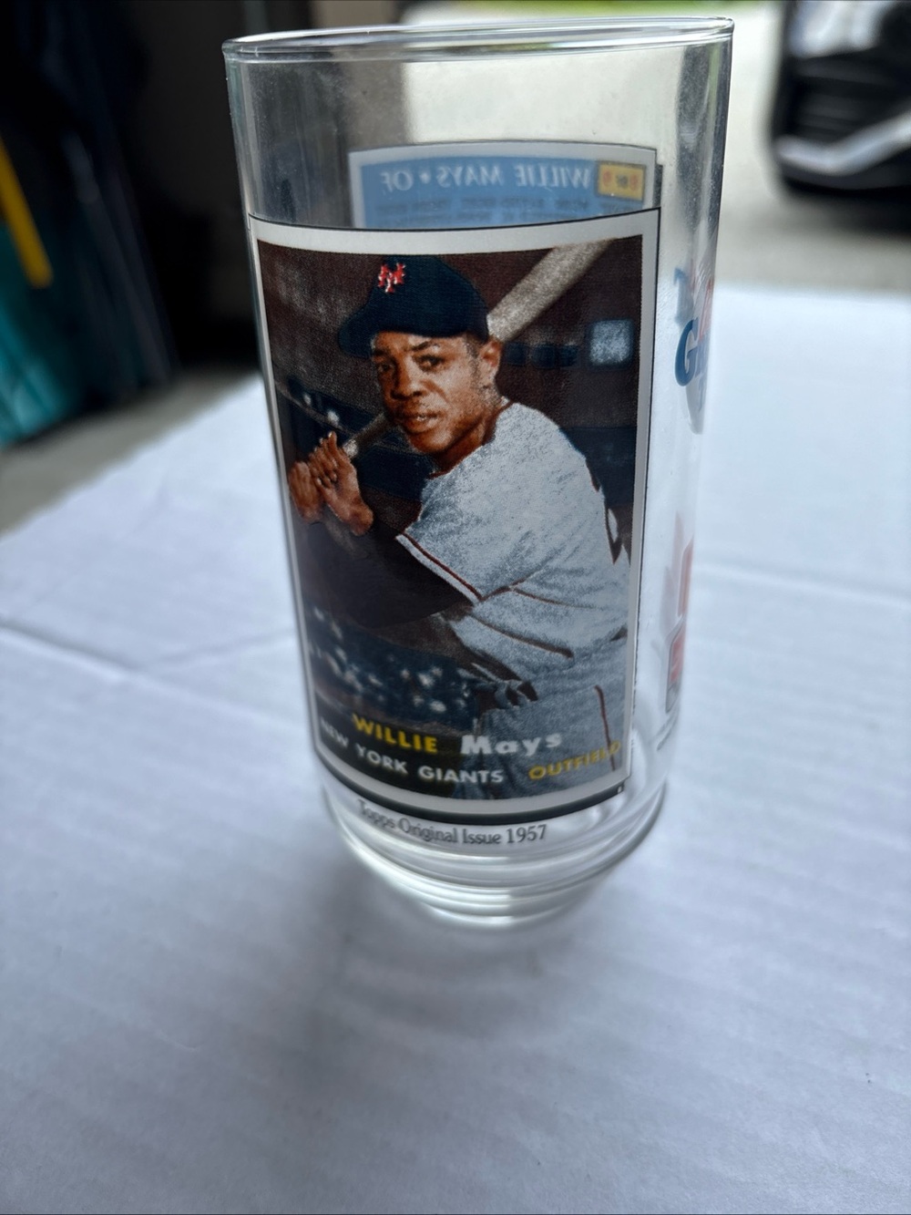 McDonald's Clear Glass with Vintage Willie Mays 1957 Topps Baseball Card Graphic
